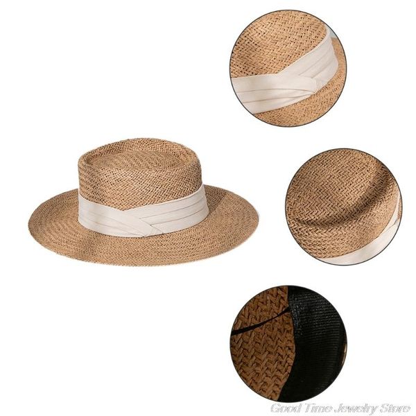 women men summer woven straw sun hat flat wide brim ribbon bohemian outdoor sunscreen adjustable panama boater beach cap a07 21 hats, Blue;gray
women men summer woven straw sun hat flat wide brim ribbon bohemian outdoor sunscreen adjustable panama boater beach cap a07 21 hats, Blue;gray