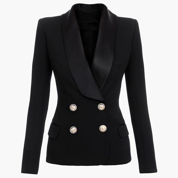 high street est fashion designer blazer jacket women's shawl collar double breasted lion buttons slim fitting 210521, White;black
high street est fashion designer blazer jacket women's shawl collar double breasted lion buttons slim fitting 210521, White;black