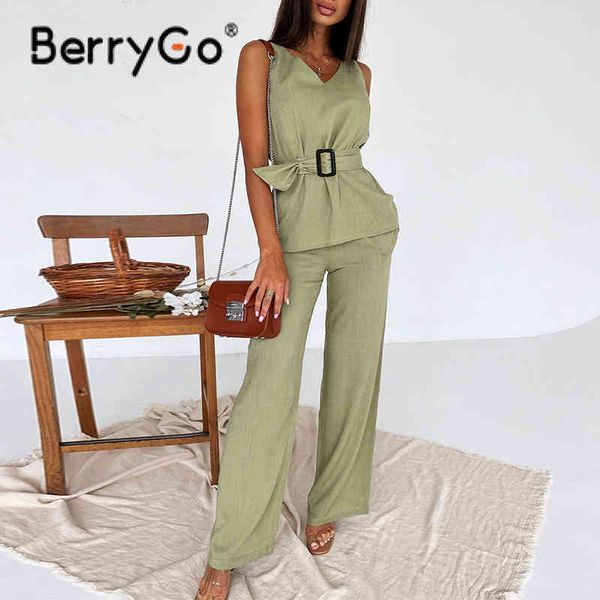 berrygo asual summer sleeveless women suit fashion solid two-piece v-neck pants sets elegant green office ladies suits 210513, White
berrygo asual summer sleeveless women suit fashion solid two-piece v-neck pants sets elegant green office ladies suits 210513, White