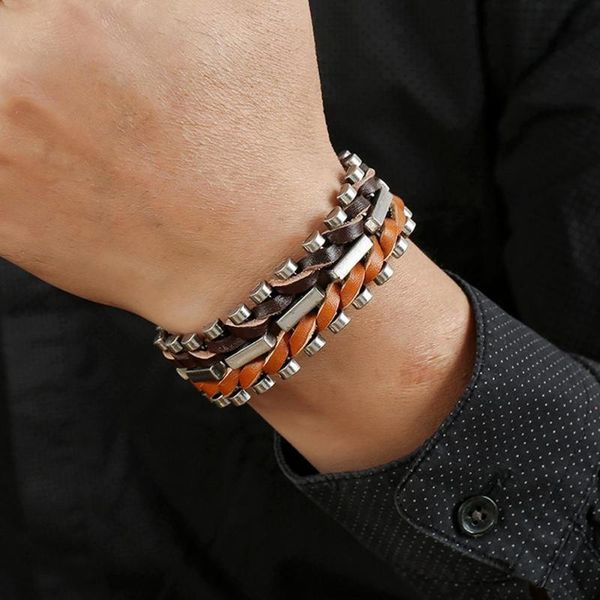 link, chain vintage men bracelet selling comfortable simplicity portable cowhide leather bangles fashion charm jewelry, Black
link, chain vintage men bracelet selling comfortable simplicity portable cowhide leather bangles fashion charm jewelry, Black