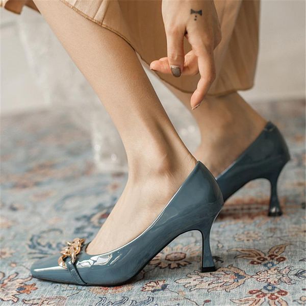 dress shoes 2021 women 7cm high heels leather blue pumps lady square toe office low girls scarpins fetish metal chain bride prom, Black
dress shoes 2021 women 7cm high heels leather blue pumps lady square toe office low girls scarpins fetish metal chain bride prom, Black