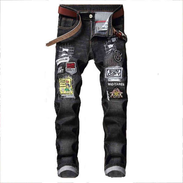 2021 autumn winter men's slim patchwork ripped embroidered stretch jeans trendy holes straight high street denim trouers, Blue
2021 autumn winter men's slim patchwork ripped embroidered stretch jeans trendy holes straight high street denim trouers, Blue