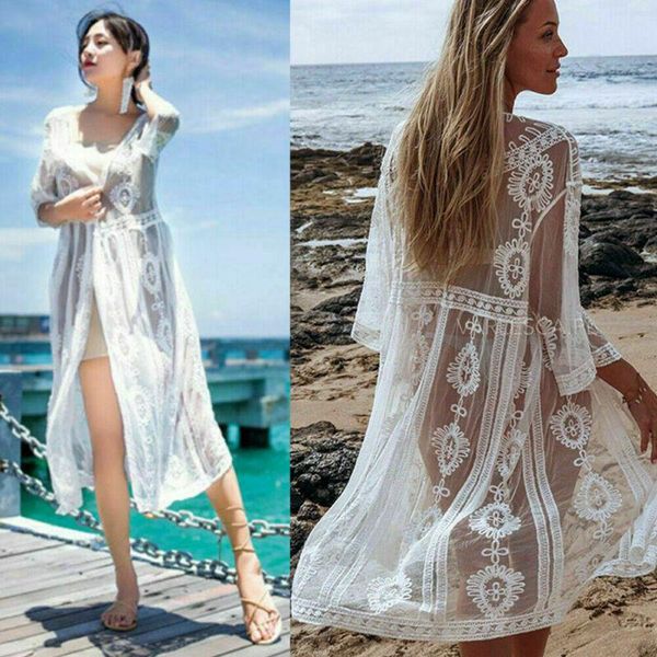 women's long lace kimono cardigan bikini cover-ups open front beach cover-up swimming wear swimwear, White;black
women's long lace kimono cardigan bikini cover-ups open front beach cover-up swimming wear swimwear, White;black