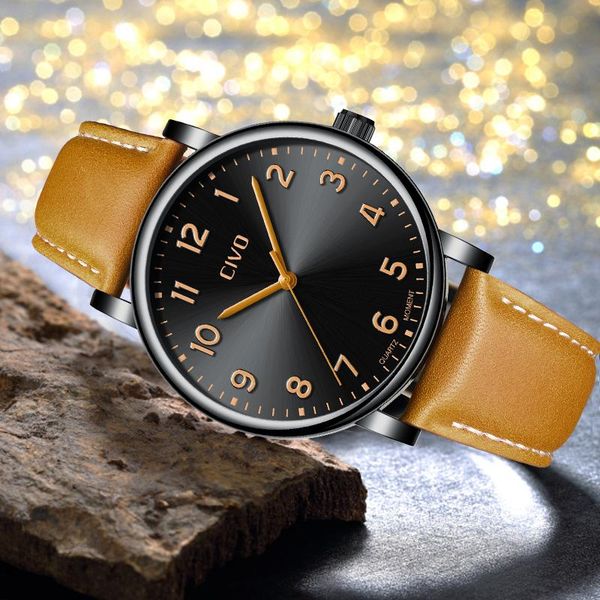 wristwatches civo mens watches simple design waterproof analogue genuine leather strap quartz wrist watch clock reloj de hombre, Slivery;brown
wristwatches civo mens watches simple design waterproof analogue genuine leather strap quartz wrist watch clock reloj de hombre, Slivery;brown