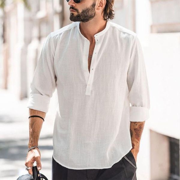 men's casual shirts 2022 spring solid linen cotton men round neck buttoned man pullover autumn long sleeve office shirt, White;black
men's casual shirts 2022 spring solid linen cotton men round neck buttoned man pullover autumn long sleeve office shirt, White;black