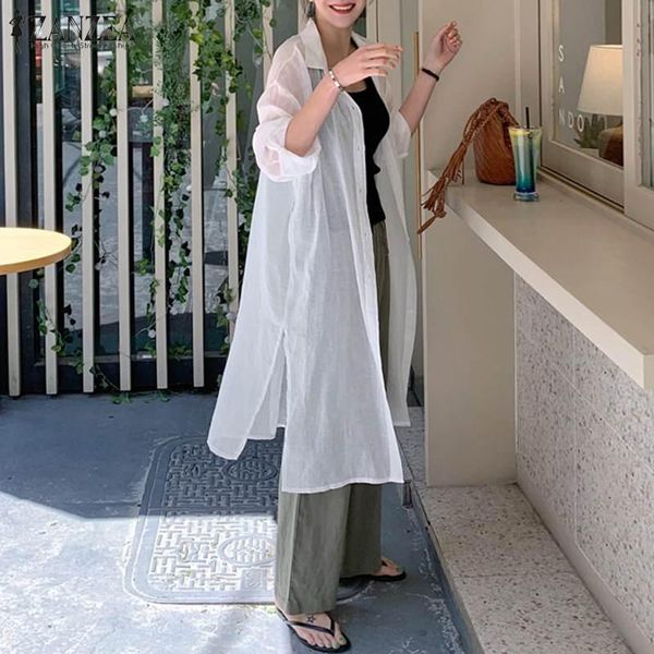 fashion summer kimono shirts women's split blouses 2021 zanzea casual lapel button long blusas female solid sunscreen cardigans &, White
fashion summer kimono shirts women's split blouses 2021 zanzea casual lapel button long blusas female solid sunscreen cardigans &, White