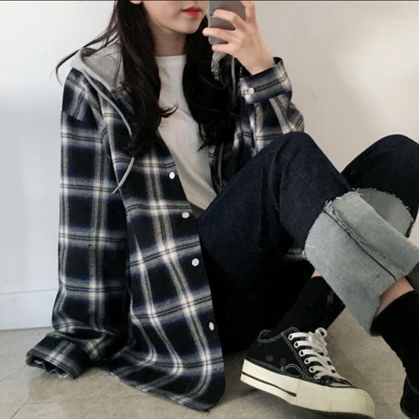 women's jackets women plaid long sleeve preppy-style casual button up hooded coat spring korean fashion outwear girls oversize jacket, Black;brown
women's jackets women plaid long sleeve preppy-style casual button up hooded coat spring korean fashion outwear girls oversize jacket, Black;brown