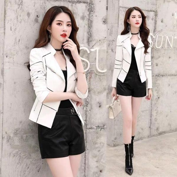 women's leather & faux short 2021 spring and autumn motorcycle jacket slim clothing lady coat, Black
women's leather & faux short 2021 spring and autumn motorcycle jacket slim clothing lady coat, Black