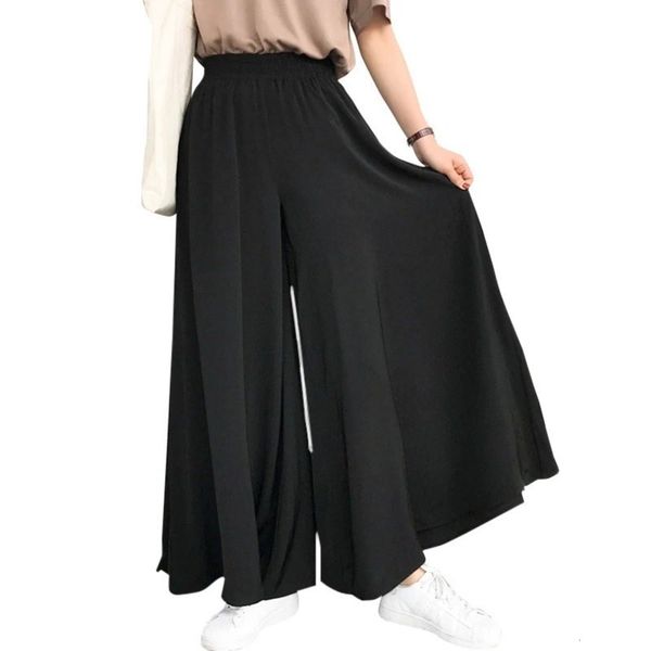 wide leg women's summer elastic waist solid casual pants, Black;white