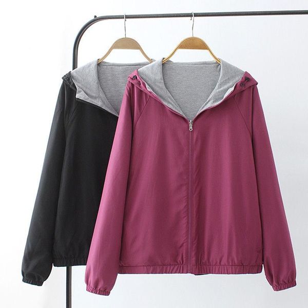 women's jackets plus size clothing 2021 spring autumn korean loose short reversible hooded jacket simple casual zipper coat zh1326, Black;brown
women's jackets plus size clothing 2021 spring autumn korean loose short reversible hooded jacket simple casual zipper coat zh1326, Black;brown