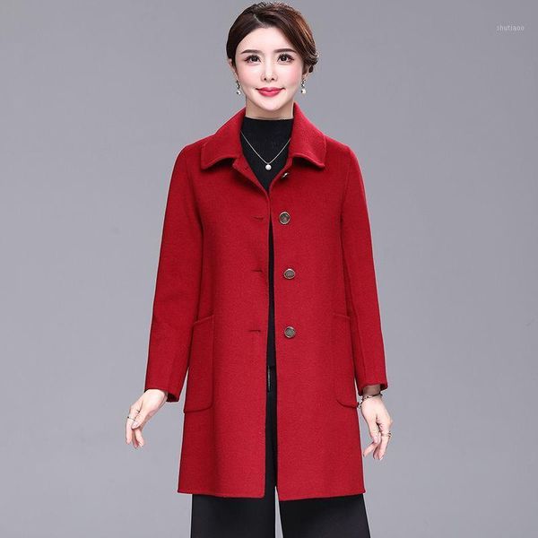 women's wool & blends middle-aged women double-sided woolen coat autumn winter solid color elegant mid-long warm pure verwear, Black
women's wool & blends middle-aged women double-sided woolen coat autumn winter solid color elegant mid-long warm pure verwear, Black
