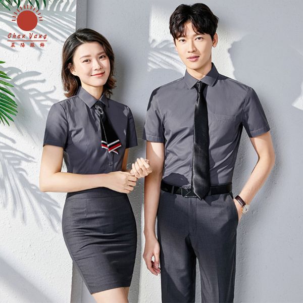 grey staff shirt short sleeve summer shirt men's business professional formal office shop dress, White;black
grey staff shirt short sleeve summer shirt men's business professional formal office shop dress, White;black