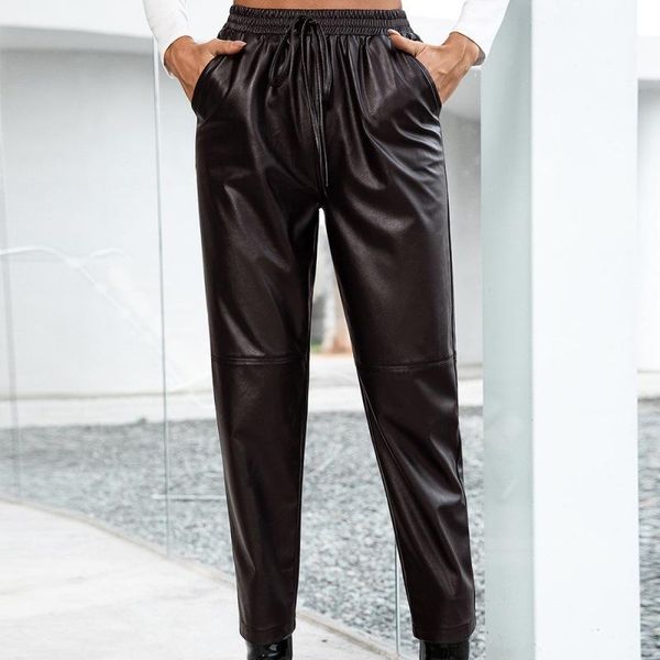 women's pants & capris autumn winter leather trousers high waist loose black brown straight leg classic pu faux for women, Black;white
women's pants & capris autumn winter leather trousers high waist loose black brown straight leg classic pu faux for women, Black;white