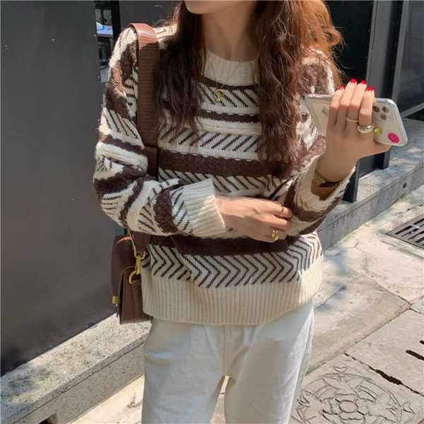sweaters chic fashion versatile korean stripe color matching pullover lady gentle elegant casual long sleeve sweater, White;black
sweaters chic fashion versatile korean stripe color matching pullover lady gentle elegant casual long sleeve sweater, White;black