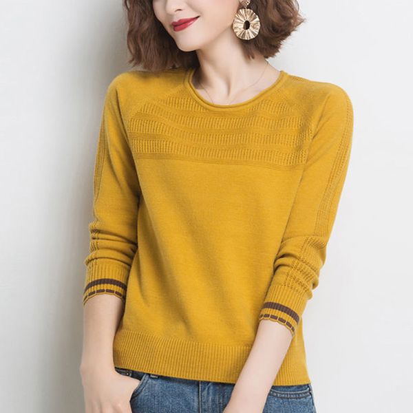 women's sweaters casual crewneck knitted sweater women loose slim classical pullover spring ribbed long sleeve knitwear korea, White;black
women's sweaters casual crewneck knitted sweater women loose slim classical pullover spring ribbed long sleeve knitwear korea, White;black