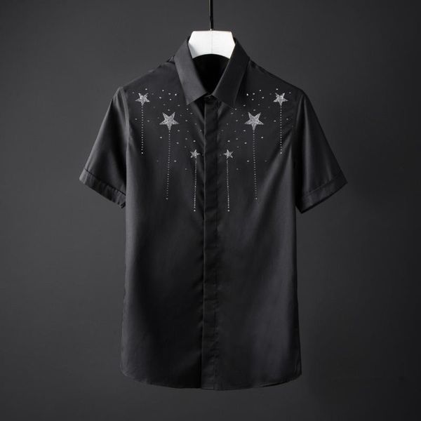 men's casual shirts cotton mens luxury czech crystal drill design short sleeve dress plus size 4xl starry slim man, White;black
men's casual shirts cotton mens luxury czech crystal drill design short sleeve dress plus size 4xl starry slim man, White;black