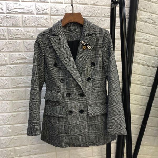 women's suits & blazers women woolen plaid blazer elegant double breasted bee beading outerwear 2021 autumn winter, White;black
women's suits & blazers women woolen plaid blazer elegant double breasted bee beading outerwear 2021 autumn winter, White;black