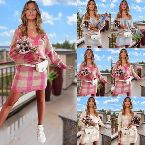 women's sweaters knitted pullover sweater suit plaid two piece set o-neck long sleeve mini skirt autumn winter women casual wear, White;black
women's sweaters knitted pullover sweater suit plaid two piece set o-neck long sleeve mini skirt autumn winter women casual wear, White;black