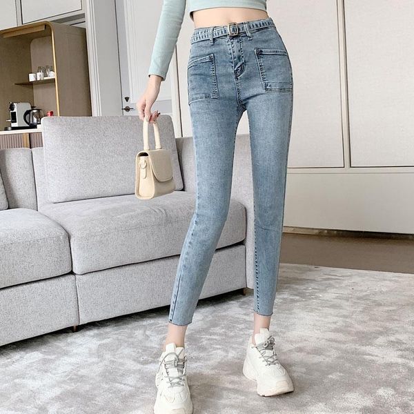women's jeans women 2021 spring korean version of the wild slim was thin high waist nine points small feet pencil pants with belt, Blue
women's jeans women 2021 spring korean version of the wild slim was thin high waist nine points small feet pencil pants with belt, Blue