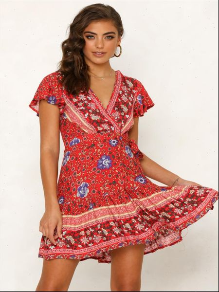 women dress drop vintage short sleeve print v neck boho mini dresses female summer holiday sundress, Black;gray
women dress drop vintage short sleeve print v neck boho mini dresses female summer holiday sundress, Black;gray
