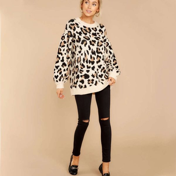 women's sweaters 2021 loose leopard sweater winter fashion, White;black 
women's sweaters 2021 loose leopard sweater winter fashion, White;black