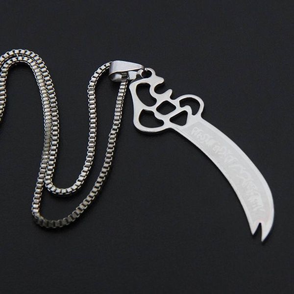pendant necklaces cool arabic script knife shape men titanium steel necklace muslim style stainless scimitar sweater chain gift, Silver
pendant necklaces cool arabic script knife shape men titanium steel necklace muslim style stainless scimitar sweater chain gift, Silver