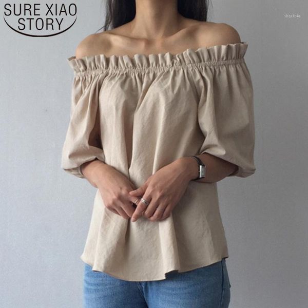 early spring and summer off-shoulder cotton linen short sleeve blouse elegant korean solid color casual 8790 50, White
early spring and summer off-shoulder cotton linen short sleeve blouse elegant korean solid color casual 8790 50, White