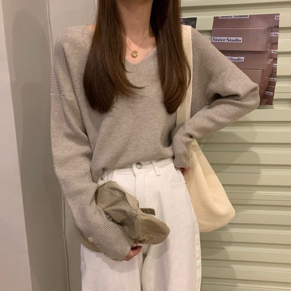 women's sweaters bottom blouse autumn and winter shirt with loose v-neck jumper spring autumn versatile golm, White;black
women's sweaters bottom blouse autumn and winter shirt with loose v-neck jumper spring autumn versatile golm, White;black