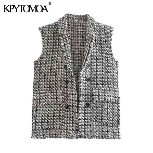 women fashion with frayed trim tweed waistcoat vintage sleeveless pockets female chic 210421, Black;white
women fashion with frayed trim tweed waistcoat vintage sleeveless pockets female chic 210421, Black;white