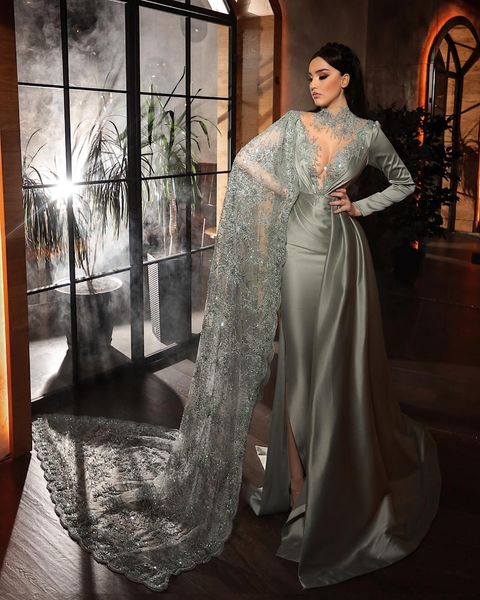 saudi arabic mermaid long sleeves evening dresses with panel high collar beaded lace one shoulder prom gowns side split formal dress, Black;red
saudi arabic mermaid long sleeves evening dresses with panel high collar beaded lace one shoulder prom gowns side split formal dress, Black;red