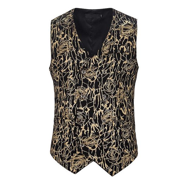 men's vests gold rose floral double breasted dress vest 2021 brand slim fit formal business sleeveless waistcoat men chaleco hombre, Black;white
men's vests gold rose floral double breasted dress vest 2021 brand slim fit formal business sleeveless waistcoat men chaleco hombre, Black;white