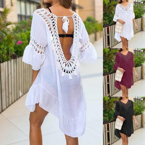 women's swimwear bikini cover up beach dress women tunic backless kimono swimsuit white hollow out robe bathing suit beachwear, White;black
women's swimwear bikini cover up beach dress women tunic backless kimono swimsuit white hollow out robe bathing suit beachwear, White;black