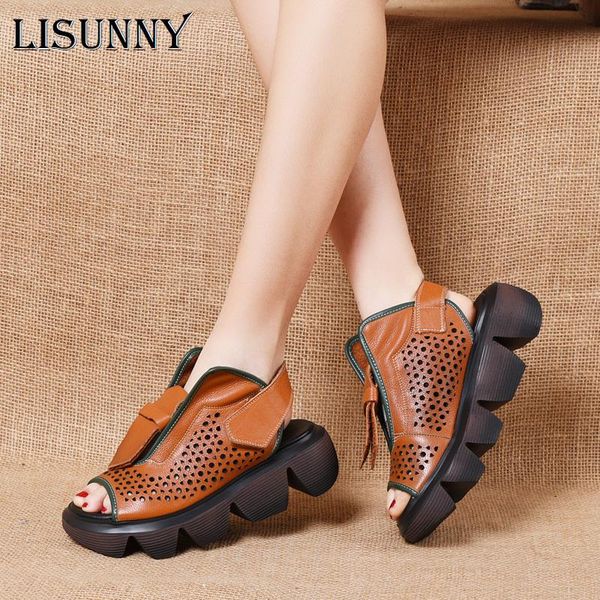 sandals lisunny genuine leather women summer shoes hook & loop retro hollow handmade concise platform ladies, Black
sandals lisunny genuine leather women summer shoes hook & loop retro hollow handmade concise platform ladies, Black