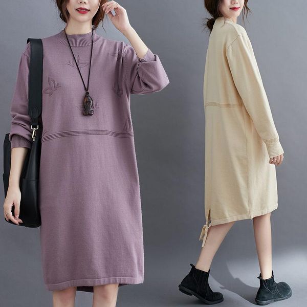 casual dresses 2021 autumn and winter mid-length knitted dress warm loose large size wild fashion sweater with flower women k1267, Black;gray
casual dresses 2021 autumn and winter mid-length knitted dress warm loose large size wild fashion sweater with flower women k1267, Black;gray
