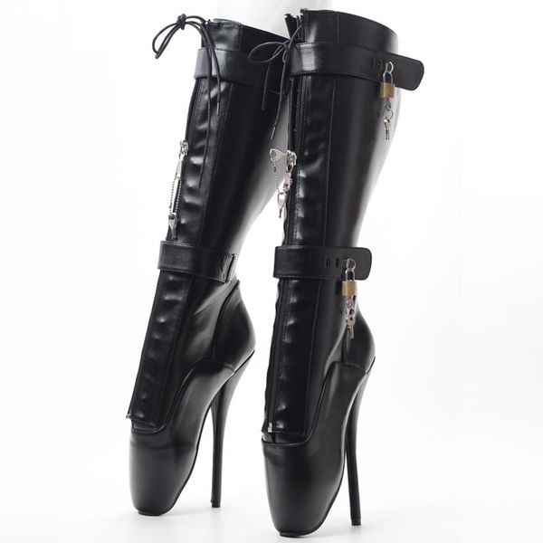 boots black 18cm/" high heel locky lockable ballet pointe pain knee concealed strap shoes
boots black 18cm/" high heel locky lockable ballet pointe pain knee concealed strap shoes