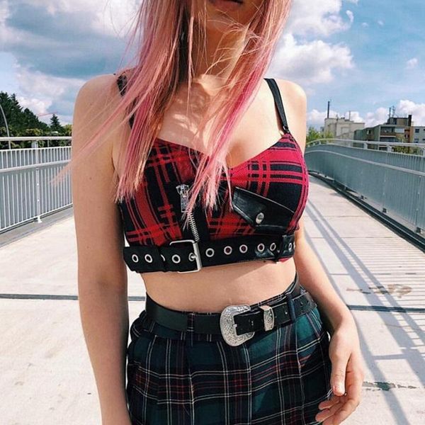 women's tanks & camis fashion straps tank women gothic red plaid streetwear sashes belt zipper punk girl summer casual chic crop to, White
women's tanks & camis fashion straps tank women gothic red plaid streetwear sashes belt zipper punk girl summer casual chic crop to, White