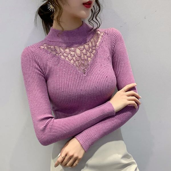 women's sweaters knit sweater self-cultivation long-sleeved half high neck stitching mesh bottoming shirt lace hollow autumn and wint, White;black
women's sweaters knit sweater self-cultivation long-sleeved half high neck stitching mesh bottoming shirt lace hollow autumn and wint, White;black