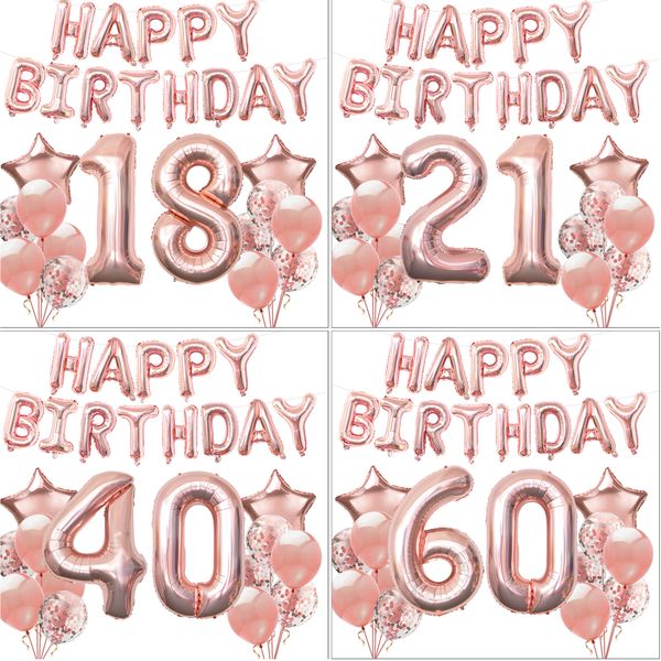 1set rose gold 18 21 30 40 50 60th happy birthday foil balloons banner for girls women birthday party decorations
1set rose gold 18 21 30 40 50 60th happy birthday foil balloons banner for girls women birthday party decorations