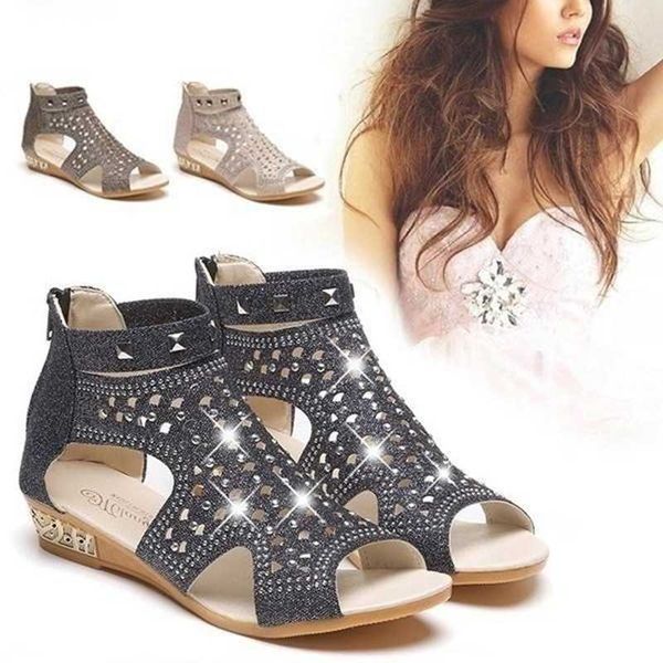 dress shoes rivets shiny ladies summer women's rhinestone sandals metal hollow-out roman female elegant girl wedge for women, Black
dress shoes rivets shiny ladies summer women's rhinestone sandals metal hollow-out roman female elegant girl wedge for women, Black