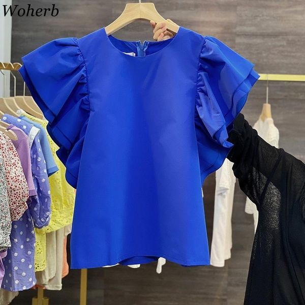 women's t-shirt woherb summer o-neck ruffle sleeve casual solid ladies shirt women loose streetwear elegant t mujer, White
women's t-shirt woherb summer o-neck ruffle sleeve casual solid ladies shirt women loose streetwear elegant t mujer, White