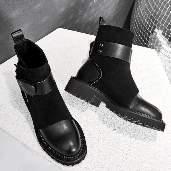 belt buckle boot brand design genuine leather kid suede woman shoes boots women ankle female, Black
belt buckle boot brand design genuine leather kid suede woman shoes boots women ankle female, Black