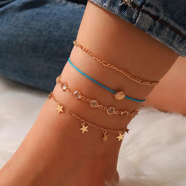 anklets 4pcs/set bohemia star shell charm anklet for women tassel crystal chain beach barefoot jewelry accessories 13470, Red;blue
anklets 4pcs/set bohemia star shell charm anklet for women tassel crystal chain beach barefoot jewelry accessories 13470, Red;blue