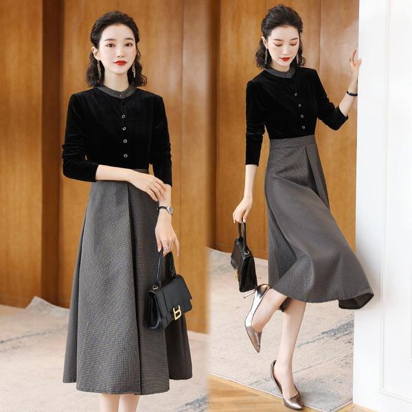 autumn winter elegance commute houndstooth woman slim long sleeve stitching gold velvet retro event party dress vestidos black casual dresse, Black;gray
autumn winter elegance commute houndstooth woman slim long sleeve stitching gold velvet retro event party dress vestidos black casual dresse, Black;gray