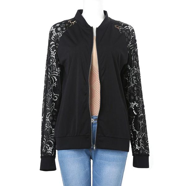 women's jackets 2021 bomber autumn casual women long sleeve black lace jacket coat outwear zipper chaquetas mujer plus size embroidery, Black;brown 
women's jackets 2021 bomber autumn casual women long sleeve black lace jacket coat outwear zipper chaquetas mujer plus size embroidery, Black;brown