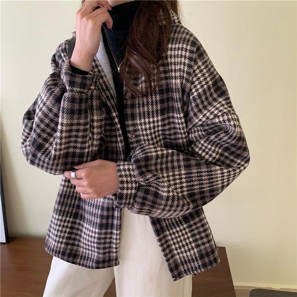 women's jackets 2021 style korean design sense niche single-breasted plaid loose thick plus fluffy fashion coat women, Black;brown
women's jackets 2021 style korean design sense niche single-breasted plaid loose thick plus fluffy fashion coat women, Black;brown