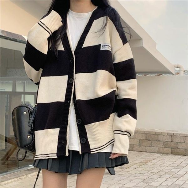 women's knits & tees striped sweater coat spring autumn 2021 loose lazy style knitted cardigan design sense rac, White
women's knits & tees striped sweater coat spring autumn 2021 loose lazy style knitted cardigan design sense rac, White