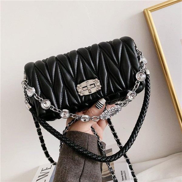 cross body 2021 fashion ruched chain single shoulder bags pu women flaps ladies designer purses and handbags v in luxury