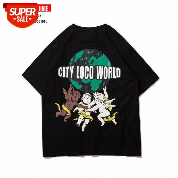 american street bottoming trend angel print short-sleeved t-shirt male loose summer couple half-sleeved tee #2o7c, White;black
american street bottoming trend angel print short-sleeved t-shirt male loose summer couple half-sleeved tee #2o7c, White;black