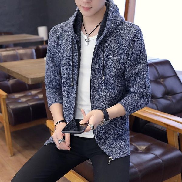 men's sweaters knit cardigan jacket outer wear trendy personality hooded sweater, White;black
men's sweaters knit cardigan jacket outer wear trendy personality hooded sweater, White;black