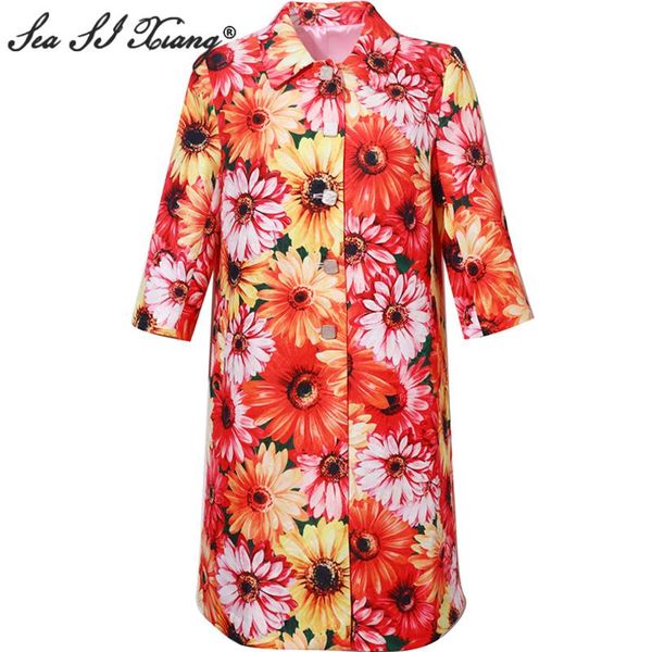women's trench coats seasixiang fashion designer autumn long coat women turn-down collar flower print single breasted overcoat outwear, Tan;black
women's trench coats seasixiang fashion designer autumn long coat women turn-down collar flower print single breasted overcoat outwear, Tan;black